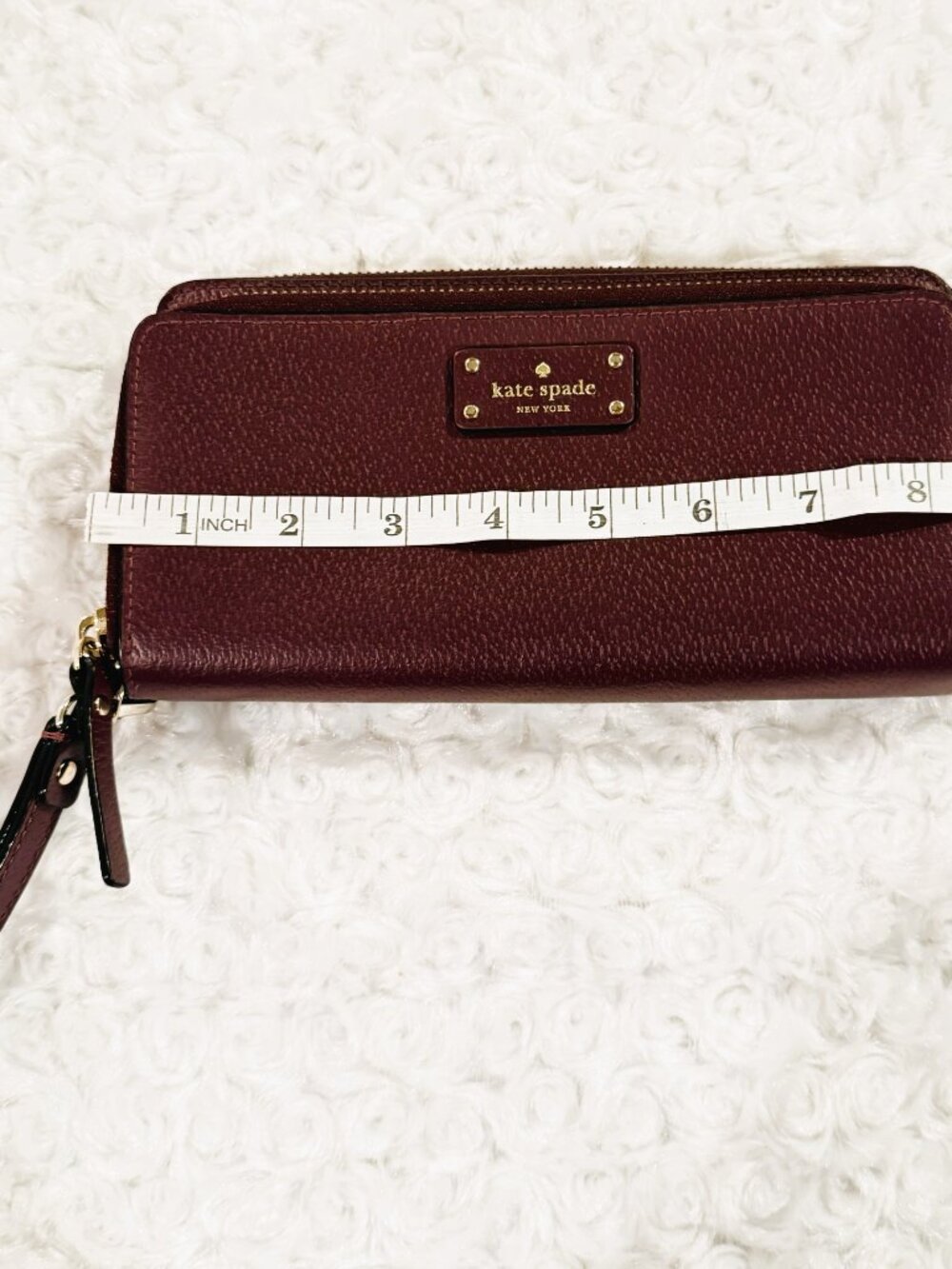 Kate Spade New York Double Zip Wristlet Wallet Burgandy Pebble Leather - Picture 10 of 11